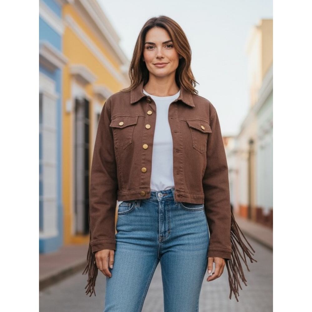 L'AGENCE Women’s Western Koda Fringe Crop Denim Jacket Medium NWT